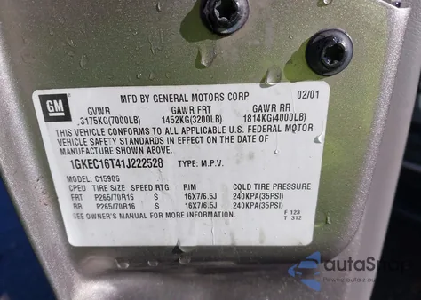 2001 GMC Yukon Xl 1500 Slt z USA, uszkodzony, nr VIN 1GKEC16T41J222528
